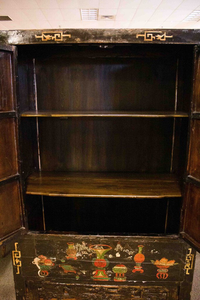 Antique Painted Chinese Elm Wedding Cabinet-Shanxi