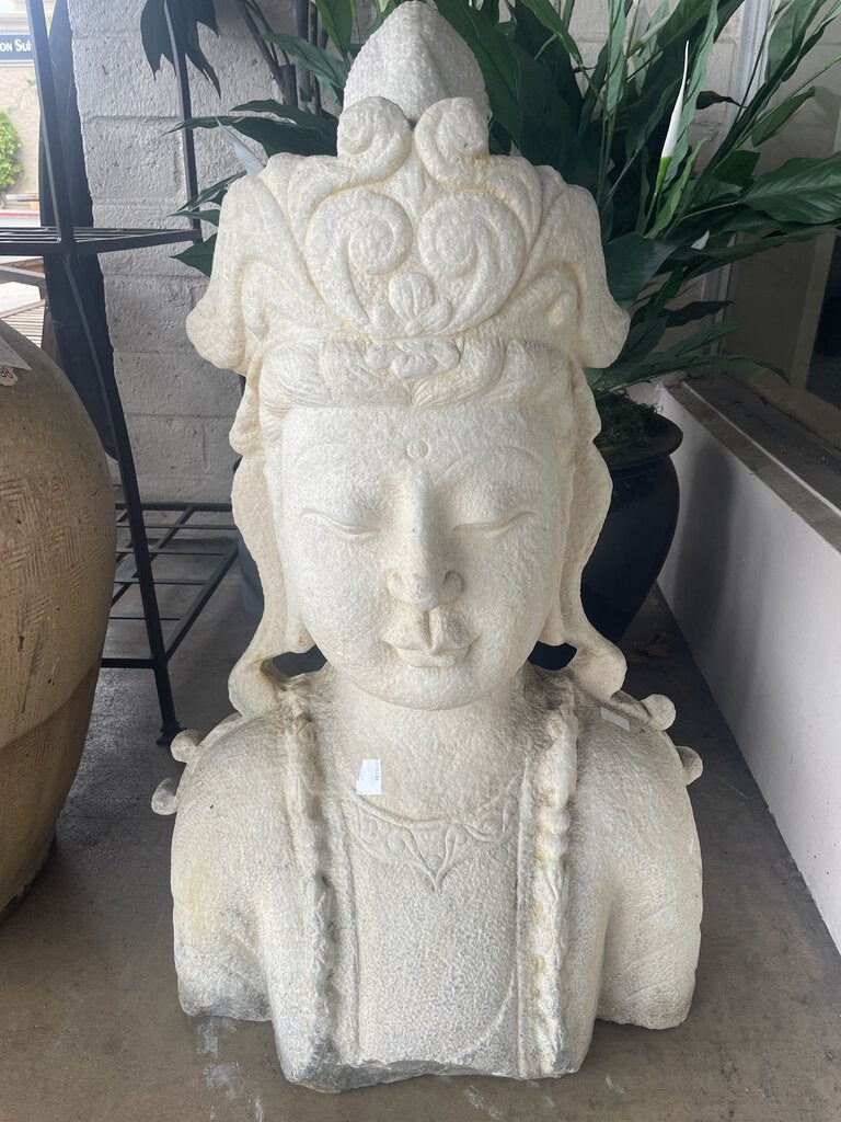 Vintage 50's Asian Marble Bust Carving Guan Yin