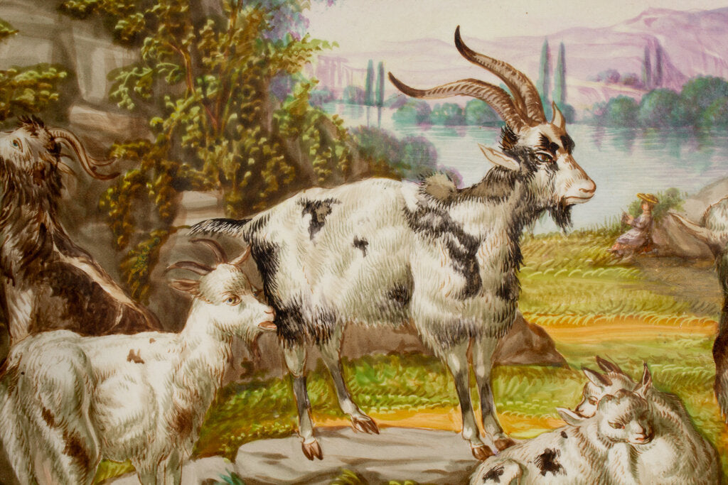 Goats in Tuscany Hand Painted Porcelain Wall Platter