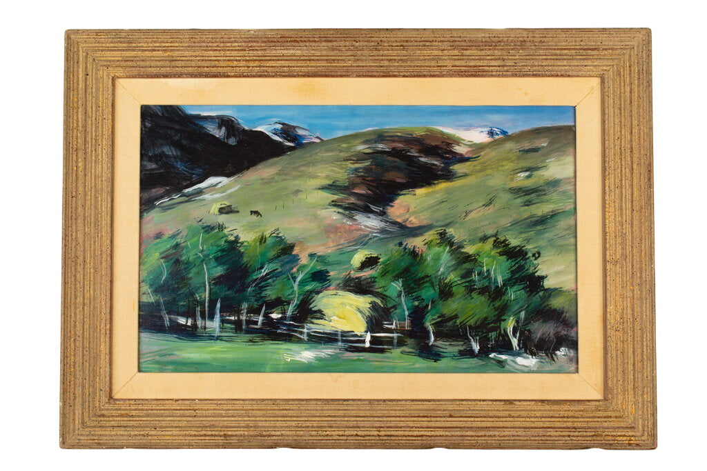 Dan Lutz - "Hillside Hayfield" - Watercolor Painting by Miss Daisy's Consignment & Auction House