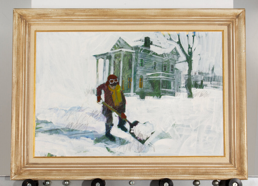 Shoveling Snow - Mixed Media Painting