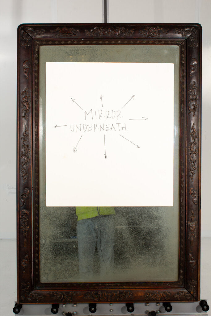Antique Asian Hardwood Mirror w/ Bat Motif