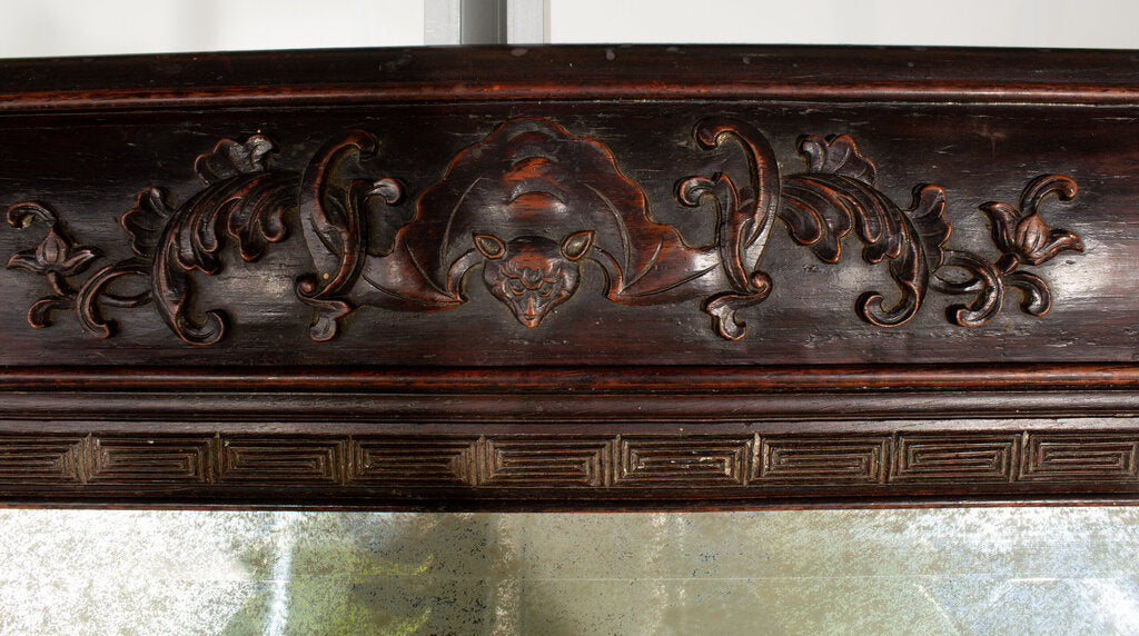 Antique Asian Hardwood Mirror w/ Bat Motif