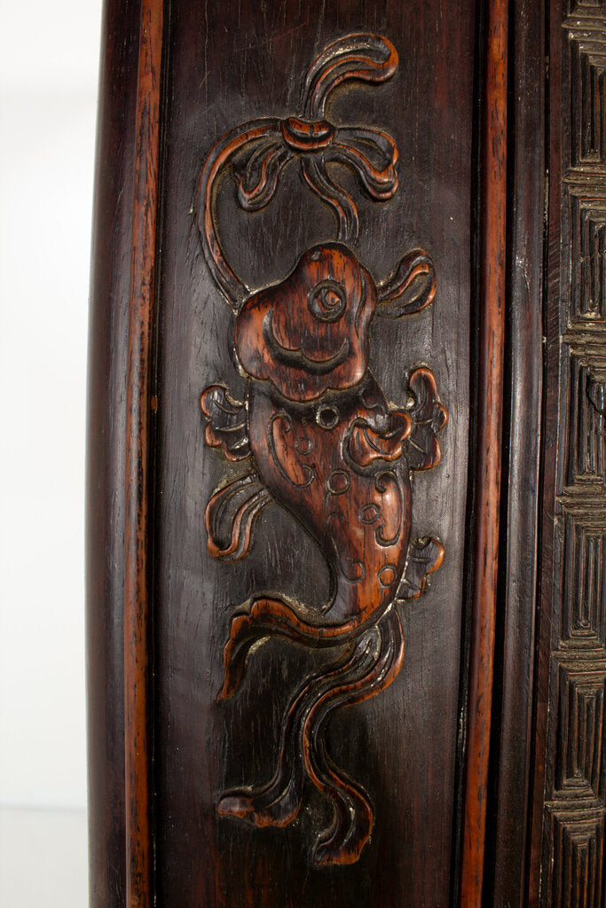 Antique Asian Hardwood Mirror w/ Bat Motif