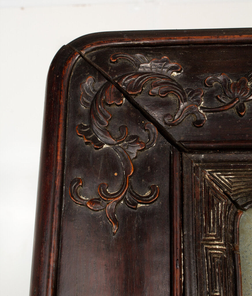 Antique Asian Hardwood Mirror w/ Bat Motif