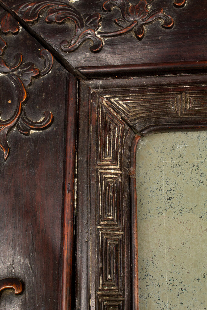 Antique Asian Hardwood Mirror w/ Bat Motif