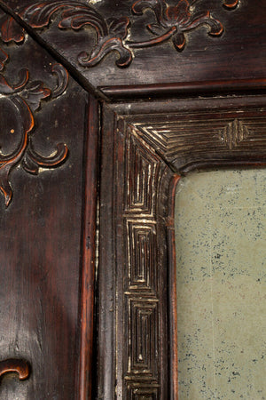 Antique Asian Hardwood Mirror w/ Bat Motif