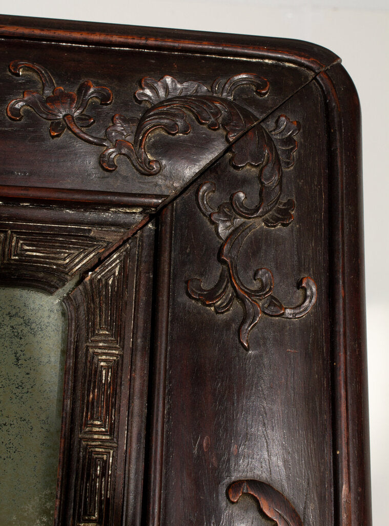 Antique Asian Hardwood Mirror w/ Bat Motif