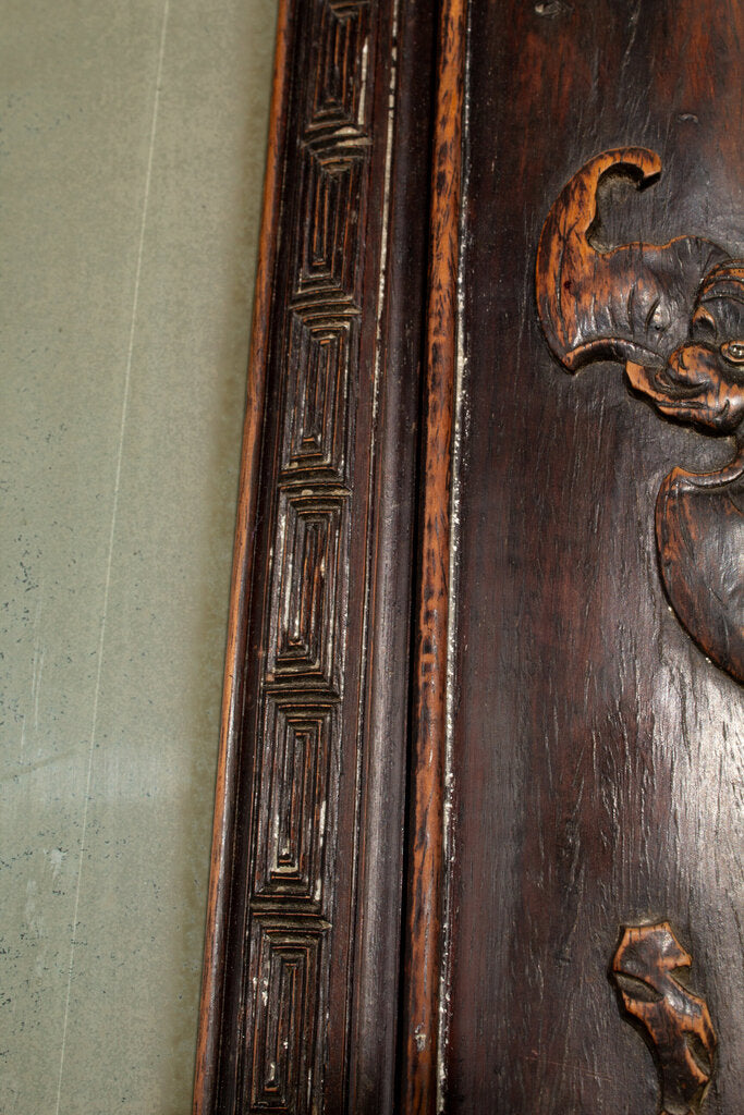Antique Asian Hardwood Mirror w/ Bat Motif