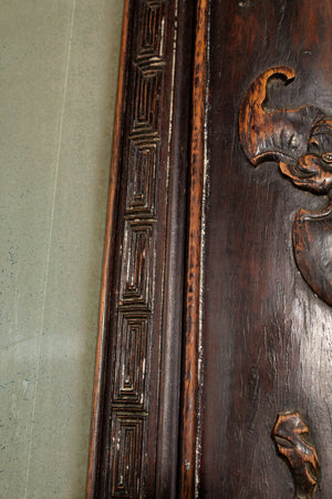 Antique Asian Hardwood Mirror w/ Bat Motif