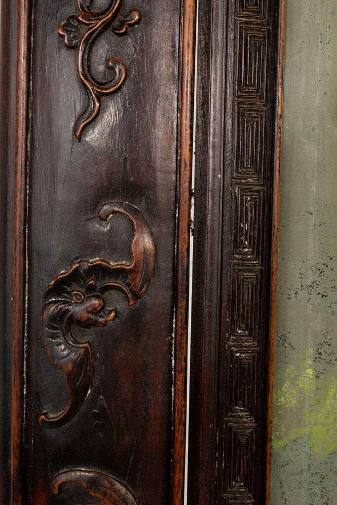 Antique Asian Hardwood Mirror w/ Bat Motif