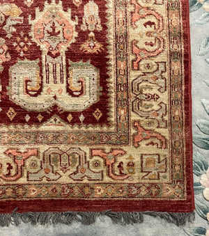 Afghan Rustic Red and Cream "Chobi" Rug with Olive and Pink Accents- Wool on Wool Foundation