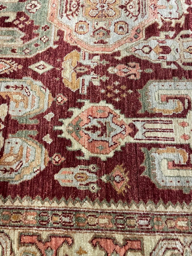 Afghan Rustic Red and Cream "Chobi" Rug with Olive and Pink Accents- Wool on Wool Foundation