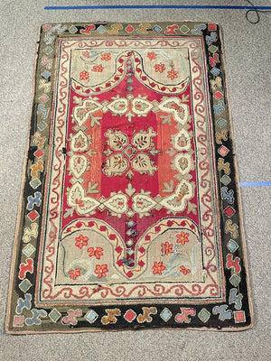 Antique Indian Gujarati Hooked Pile Rug -Wool on Cotton Foundation