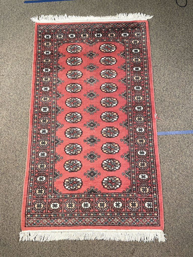 Pakistani Red Rug with Pink, Green and Pink Accents - Wool on Cotton Foundation