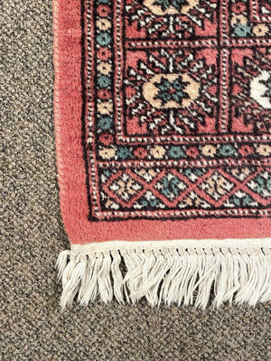 Pakistani Red Rug with Pink, Green and Pink Accents - Wool on Cotton Foundation