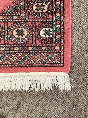 Pakistani Red Rug with Pink, Green and Pink Accents - Wool on Cotton Foundation