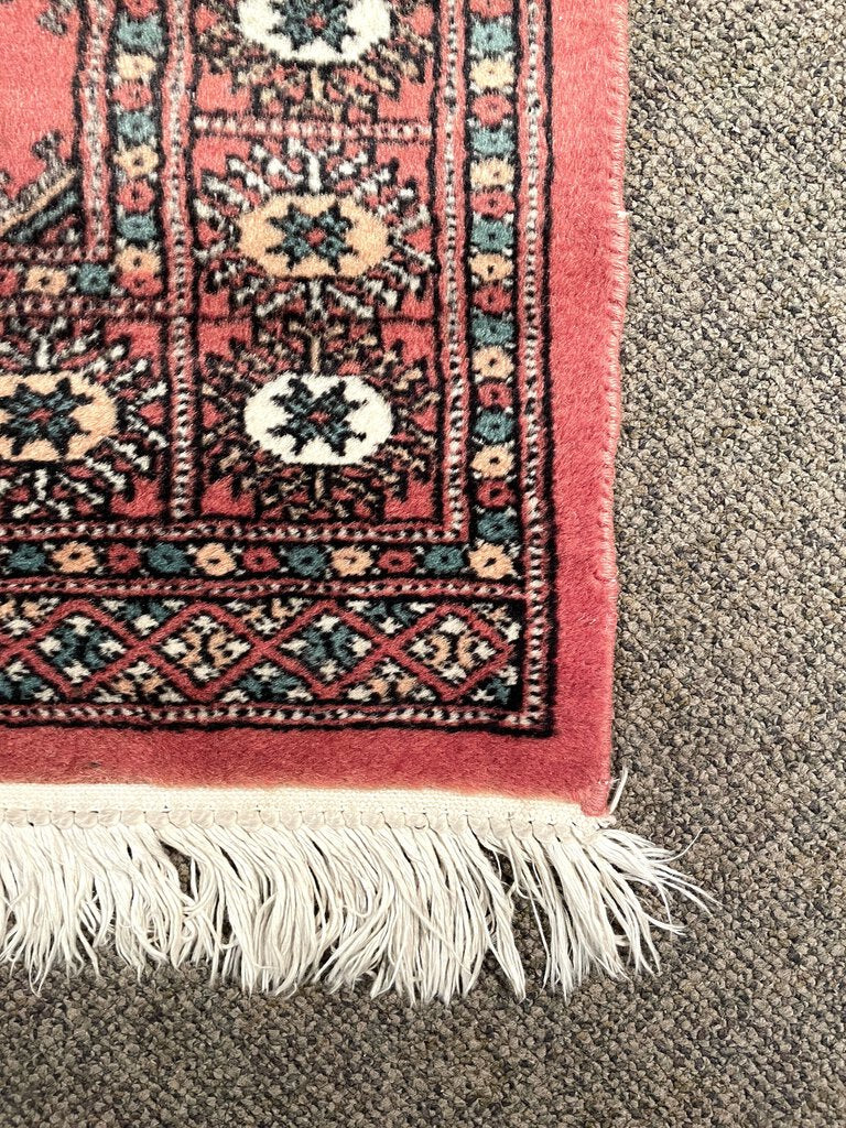 Pakistani Red Rug with Pink, Green and Pink Accents - Wool on Cotton Foundation