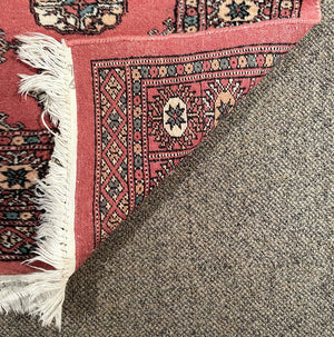 Pakistani Red Rug with Pink, Green and Pink Accents - Wool on Cotton Foundation