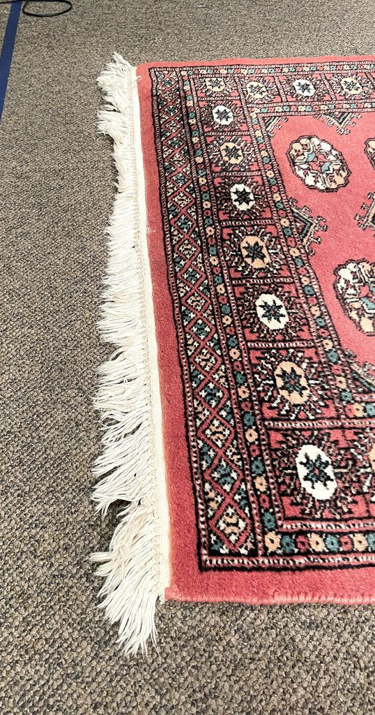 Pakistani Red Rug with Pink, Green and Pink Accents - Wool on Cotton Foundation