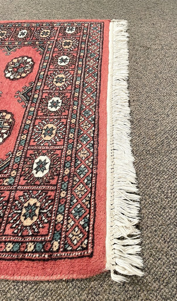 Pakistani Red Rug with Pink, Green and Pink Accents - Wool on Cotton Foundation