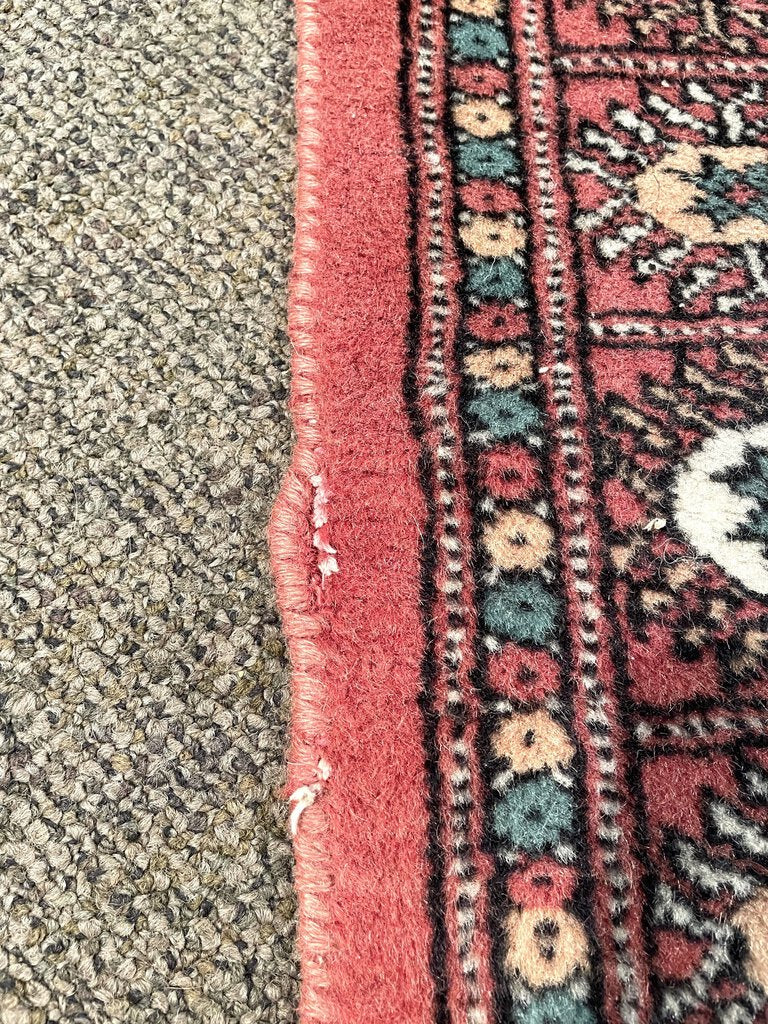 Pakistani Red Rug with Pink, Green and Pink Accents - Wool on Cotton Foundation