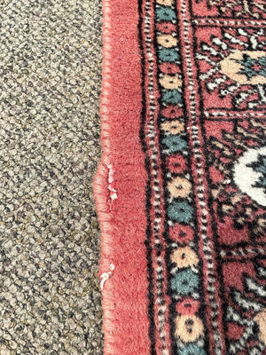 Pakistani Red Rug with Pink, Green and Pink Accents - Wool on Cotton Foundation