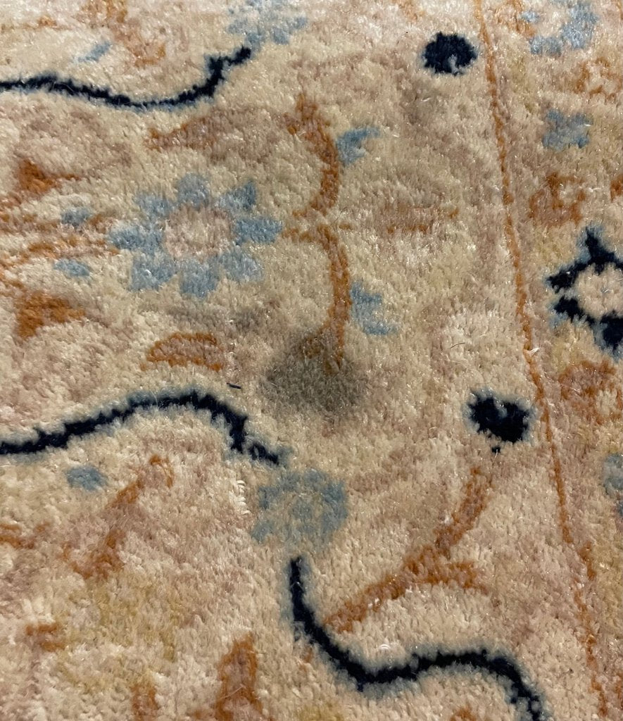 Persian Cream Tabriz Rug with Navy and Periwinkle Blue Accents- Wool on Cotton Foundation