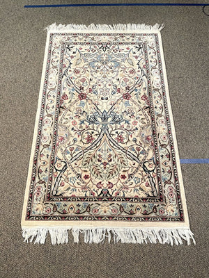 Persian White and Cream Nain Rug with Light Blue, Pink and Black accents - Wool on Cotton Foundation