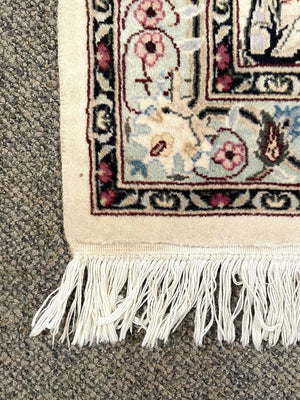 Persian White and Cream Nain Rug with Light Blue, Pink and Black accents - Wool on Cotton Foundation