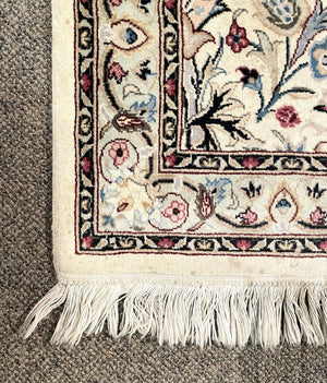 Persian White and Cream Nain Rug with Light Blue, Pink and Black accents - Wool on Cotton Foundation