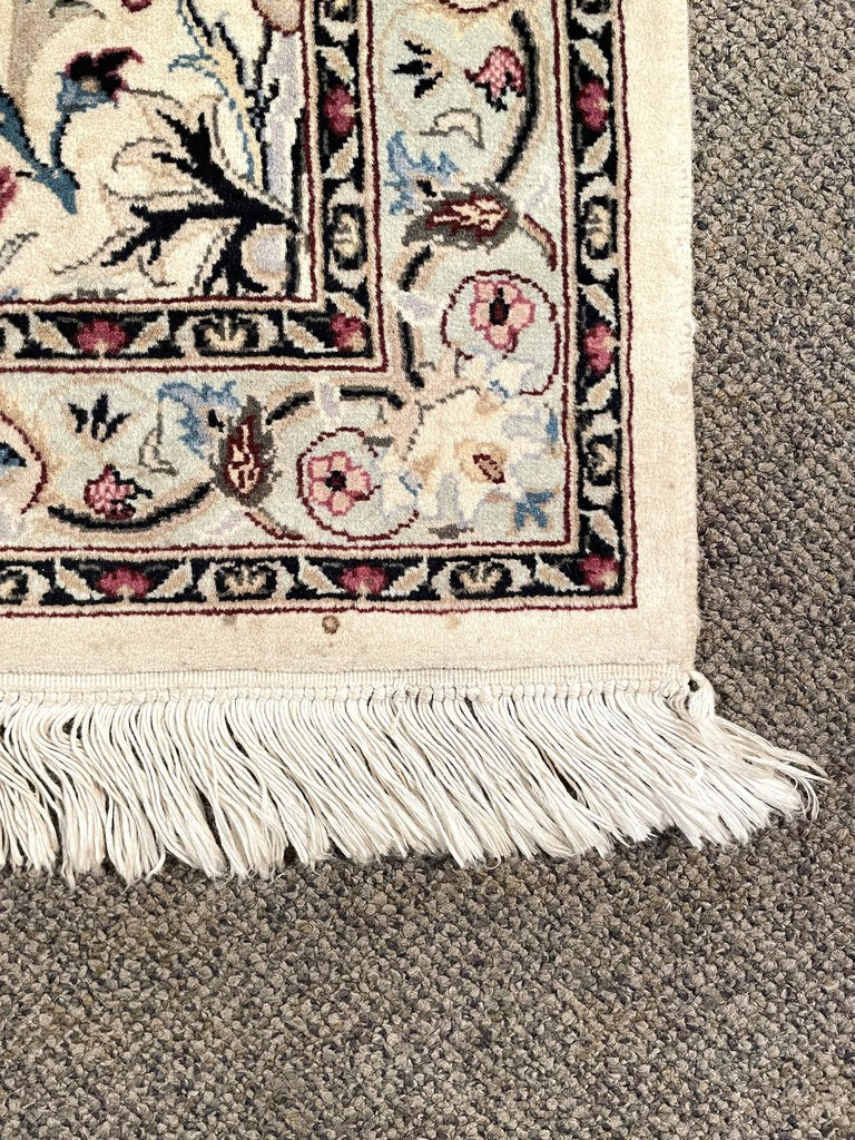 Persian White and Cream Nain Rug with Light Blue, Pink and Black accents - Wool on Cotton Foundation