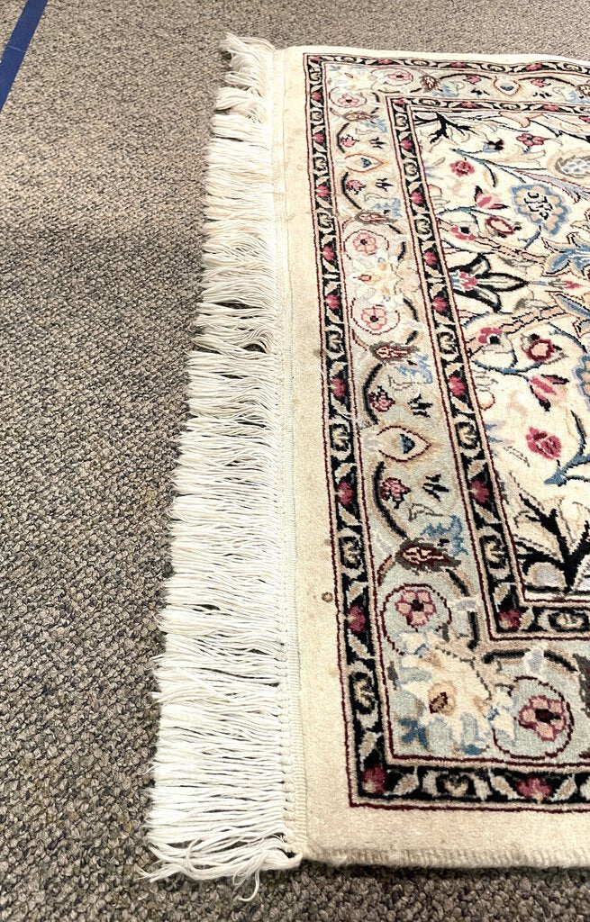 Persian White and Cream Nain Rug with Light Blue, Pink and Black accents - Wool on Cotton Foundation