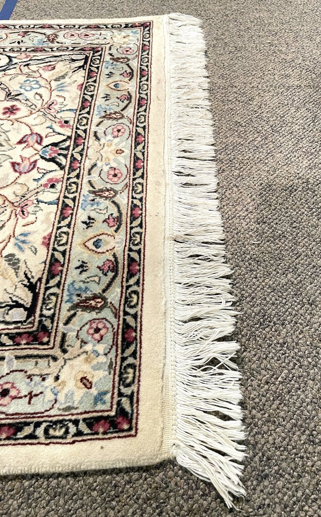 Persian White and Cream Nain Rug with Light Blue, Pink and Black accents - Wool on Cotton Foundation