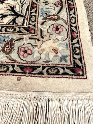 Persian White and Cream Nain Rug with Light Blue, Pink and Black accents - Wool on Cotton Foundation