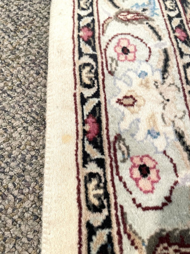 Persian White and Cream Nain Rug with Light Blue, Pink and Black accents - Wool on Cotton Foundation