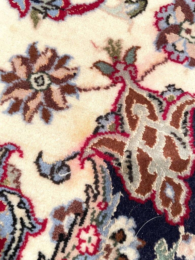 Persian Red and White Esfahan Rug with Lilac and Periwinkle Blue Accents - Fine Kork (Cashmere) Wool on Silk Foundation