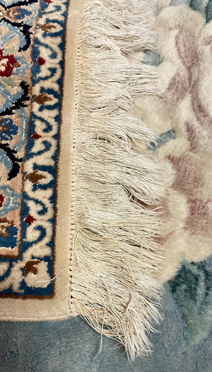 Nain Cream and Navy Blue Persian Rug with Blue, Brown and Red Accents - Fine Kork (Cashmere) Wool on Cotton Foundation