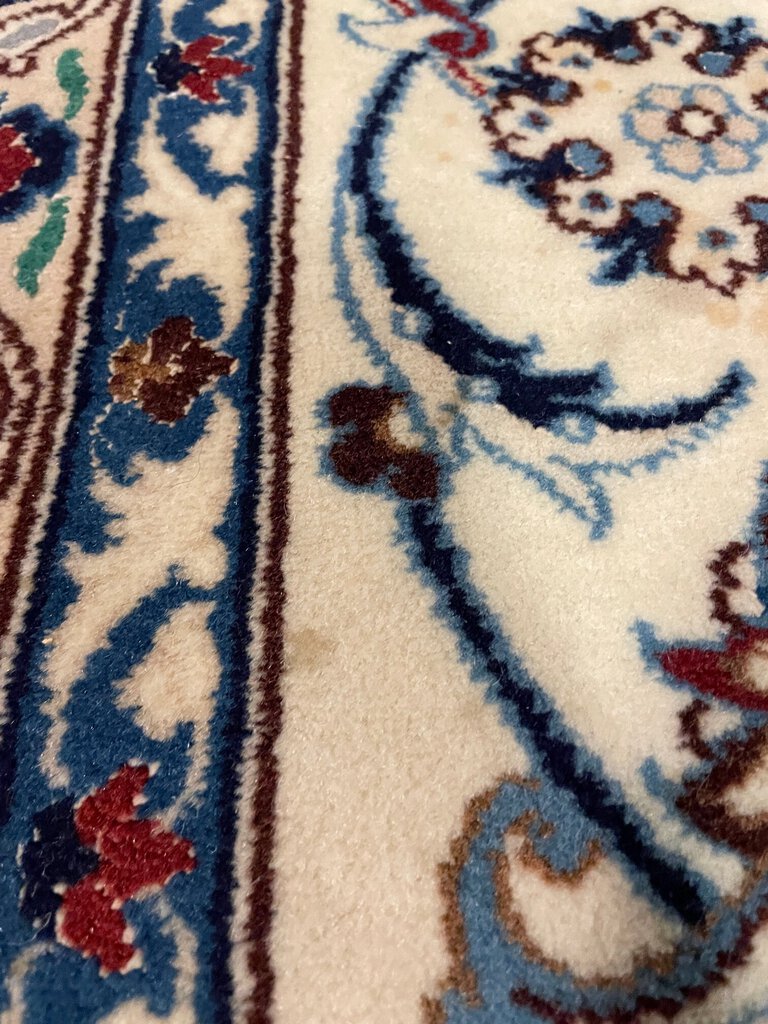 Nain Navy Blue and White Persian Rug with Red and Light Blue Accents - Kork (Cashmere) Wool and Silk Highlights on Cotton Foundation