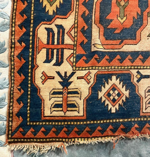 Turkish Orange, Navy Blue and Cream Kars Rug - Wool on Wool Foundation