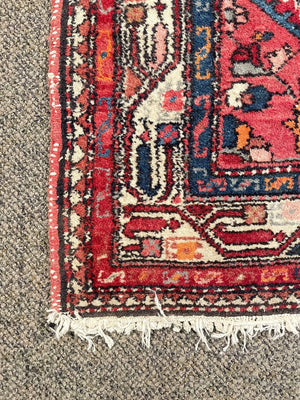 Antique Red and Navy Blue Senneh (Kurdistan, North Persia) Rug with White Accents- Wool on Cotton Foundation