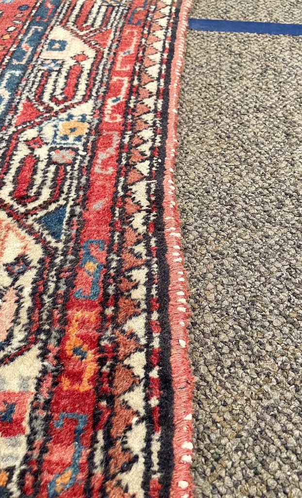 Antique Red and Navy Blue Senneh (Kurdistan, North Persia) Rug with White Accents- Wool on Cotton Foundation