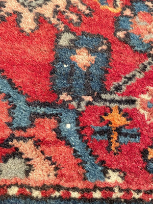 Antique Red and Navy Blue Senneh (Kurdistan, North Persia) Rug with White Accents- Wool on Cotton Foundation