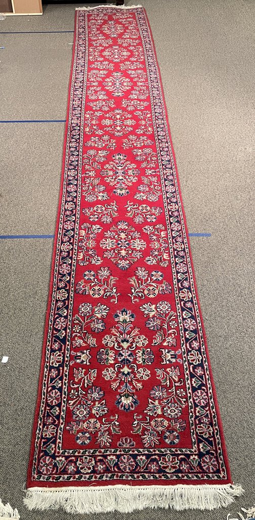 Persian Red Sarouk Rug with Navy Blue and White Accents - Wool on Wool Foundation