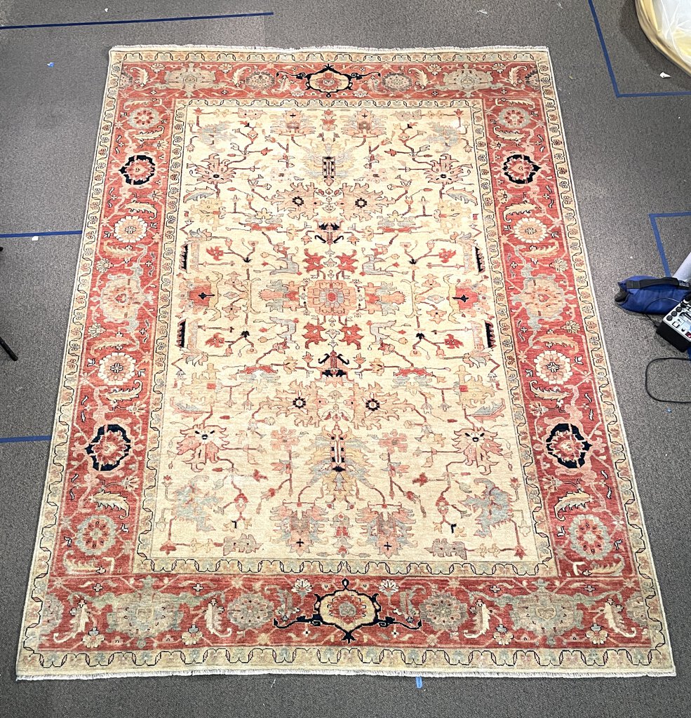 Afghan Rustic Red "Chobi" Rug with Blue, Cream and Olive Accents- Wool on Cotton Foundation