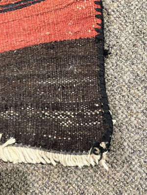 Afghani Red, Black and Orange Shahsavan Soumac Rug with Blue and Tan Accents - Wool on Wool Foundation