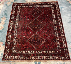 Persian Red Shiraz Rug with Orange and White Accents - Wool on Wool & Cotton Foundation