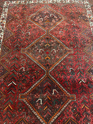 Persian Red Shiraz Rug with Orange and White Accents - Wool on Wool & Cotton Foundation