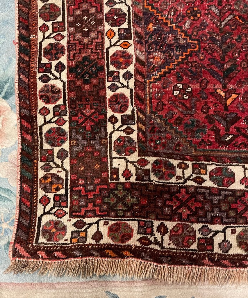 Persian Red Shiraz Rug with Orange and White Accents - Wool on Wool & Cotton Foundation