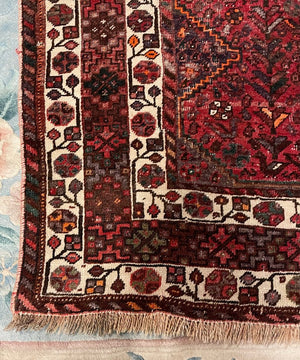 Persian Red Shiraz Rug with Orange and White Accents - Wool on Wool & Cotton Foundation